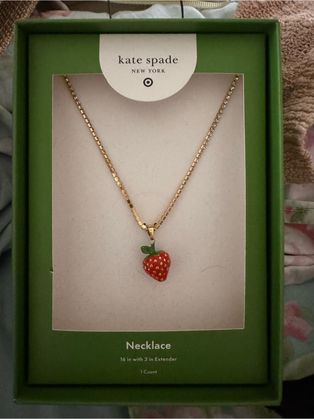 kate spade gold-tone necklace with red strawberry pendant